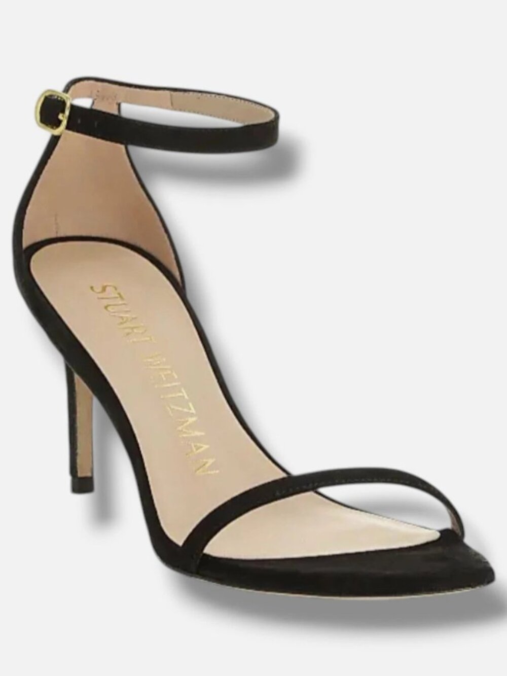 NEW $500 STUART WEITZMAN NUDISTCURVE SUEDE BLACK SIMPLE SANDAL HEEL 8 (PD15)